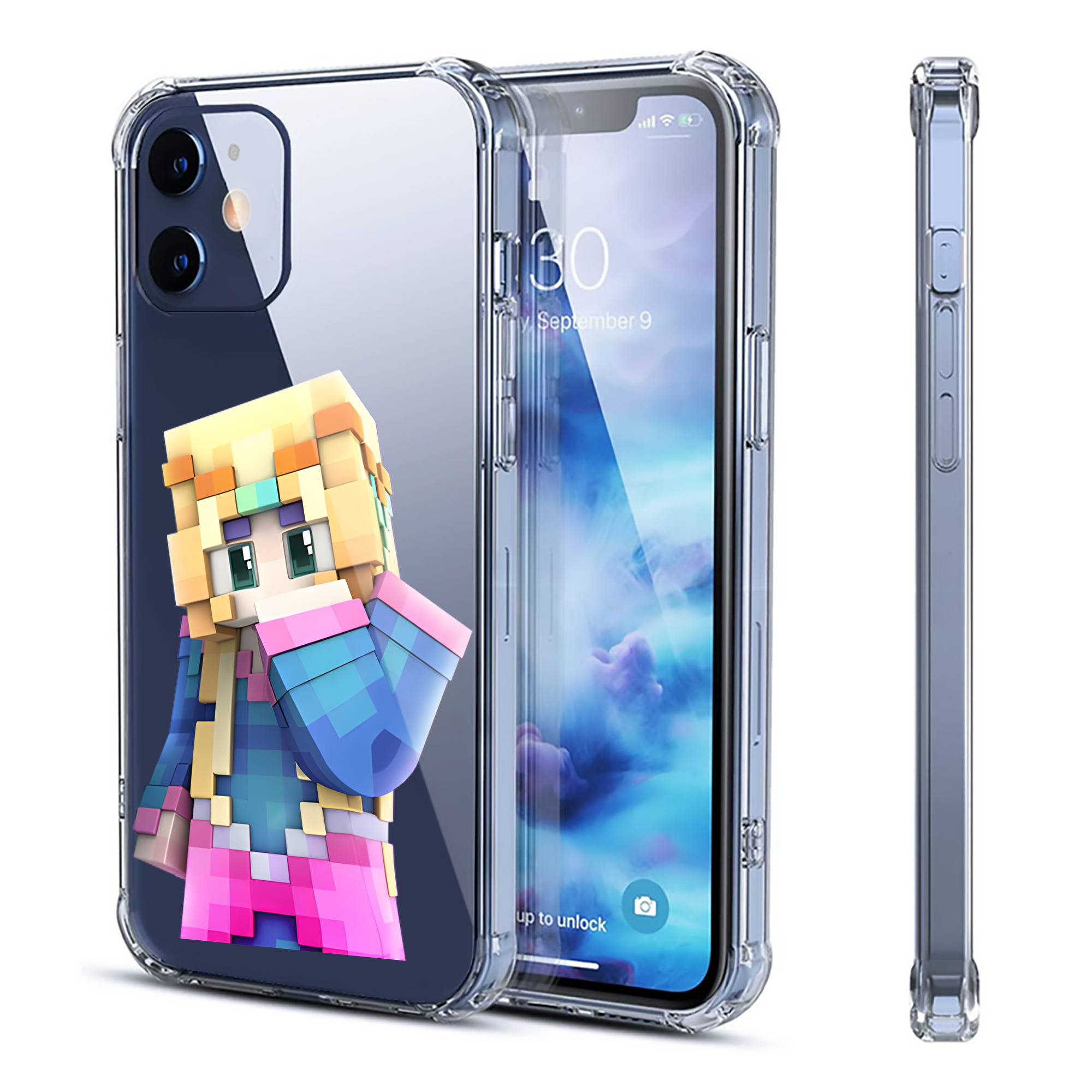 （画像用） マインクラフト ブロックの世界 Minecraft MC Block world 【iPhone 12シリーズ対応】透明スマホケース（クリアソフトケース）